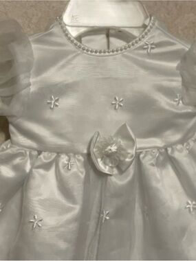 White Satin Flower-Accent Girls' Dress